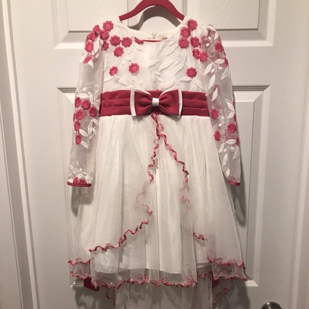 Richie House Los Angeles Girls Size 6 Pink & White High Low Dress